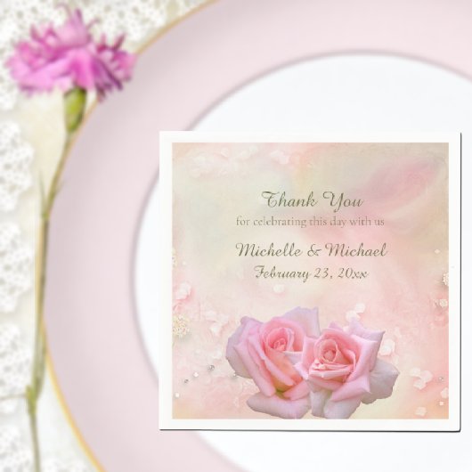 Perfekte rosa Rosen Hochzeit  Serviette