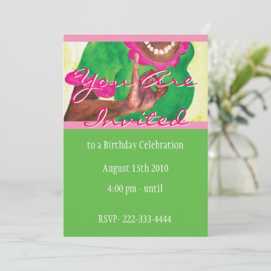 Perfekte rosa und grüne Einladung (Stehend Vorderseite)