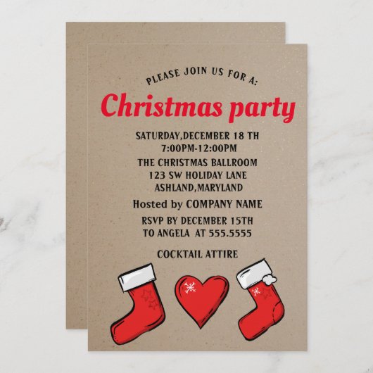 Perfekte, schöne Weihnachtssocken Einladung (Vorne/Hinten)