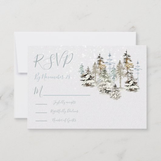 Perfekte Snow Forest-Hochzeitungs-RSVP-Antwortkart RSVP Karte (Vorderseite)
