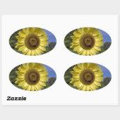 Perfekte Sommersonnenblume in blauem Himmel. Ovaler Aufkleber (Blatt)