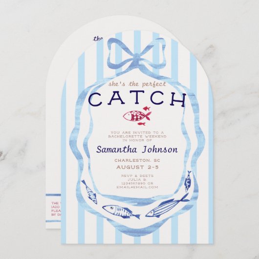 Perfekter Catch Beach Preppy Fishing Bachelorette Einladung (Vorne/Hinten)