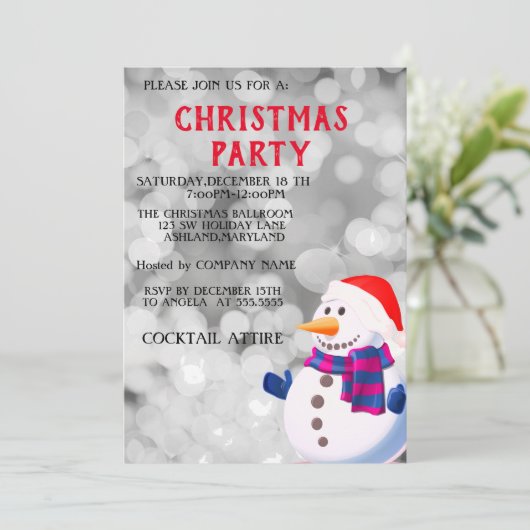 Perfekter, Cooler, Funkelnd Silberschneemann, Weih Einladung (Stehend Vorderseite)