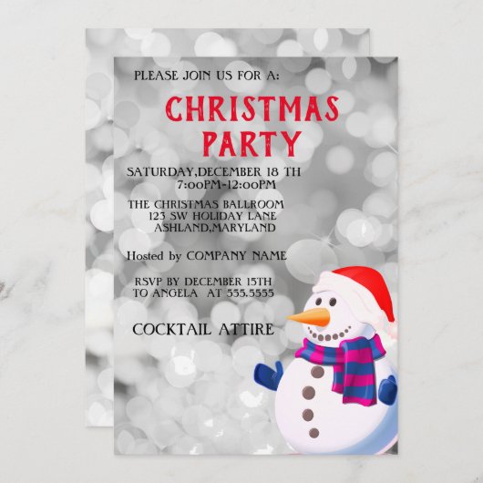 Perfekter, Cooler, Funkelnd Silberschneemann, Weih Einladung (Vorne/Hinten)