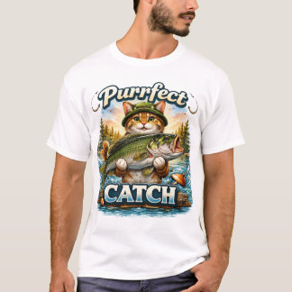 Perfekter Fang Lustiges Angelkatzen-Design T-Shirt