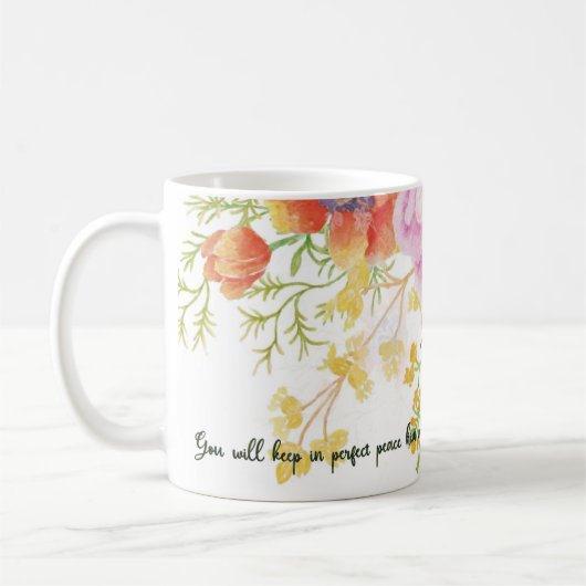 Perfekter Frieden Feder Aquarellblumen Kaffeetasse (Links)