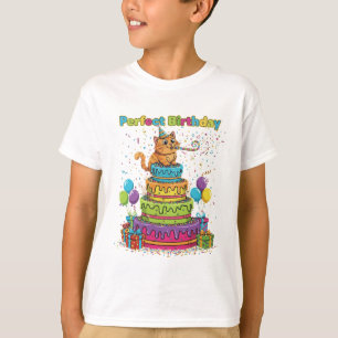Perfekter Geburtstag Süße Cartoon-Katze auf Regenb T-Shirt