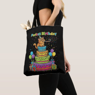 Perfekter Geburtstag Süße Cartoon-Katze auf Regenb Tasche