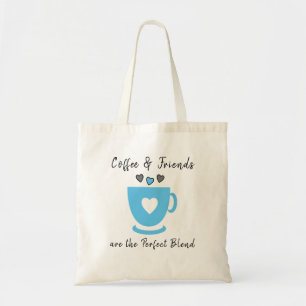 Perfekter Kaffee und Freunde Liebe Herzen grau bla Tragetasche