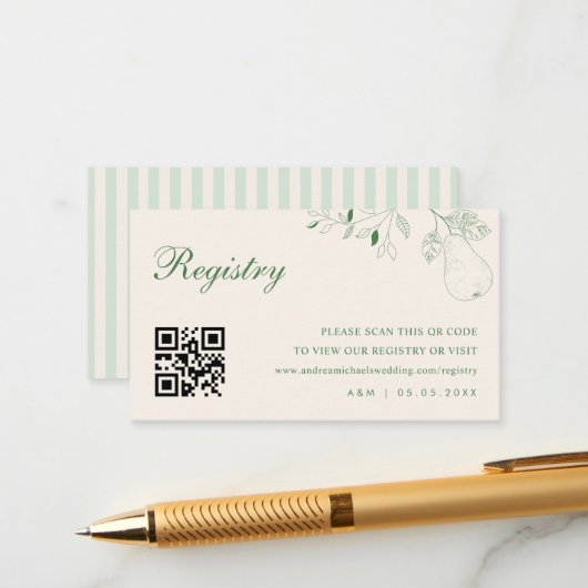 Perfekter Pear Qr Code Wedding Gift Registry Begleitkarte (Vorderseite/Rückseite Beispiel)