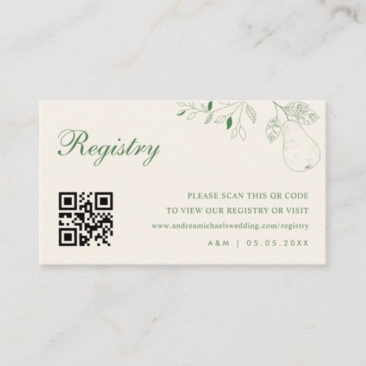 Perfekter Pear Qr Code Wedding Gift Registry Begleitkarte (Vorderseite)