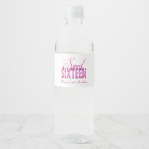 Perfekter rosa, bezaubernder Glitzer, Bonbon 16 Wasserflaschenetikett