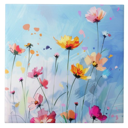 Perfekter Sommertag, sonniger Himmel und blühende Fliese (Vorderseite)