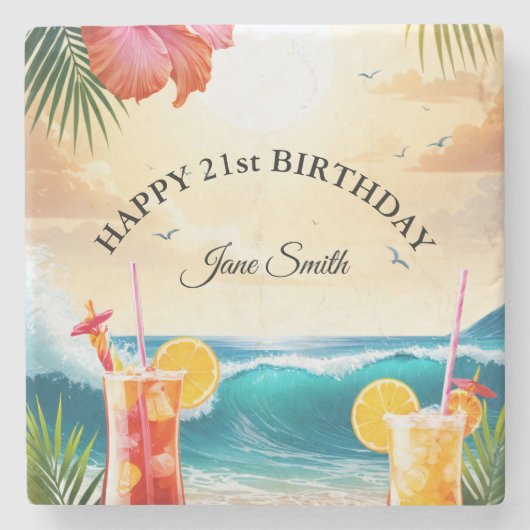 Perfektes Gastgeschenk | Einzigartiger 21. Geburts Steinuntersetzer (Vorderseite)