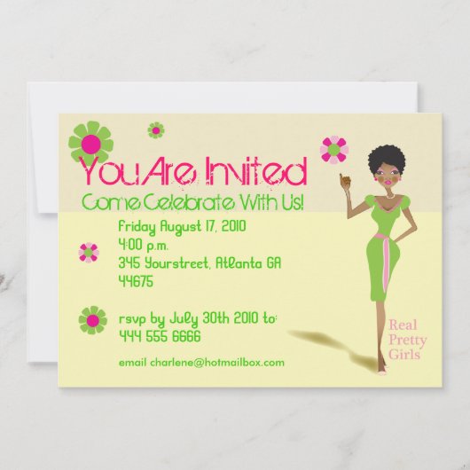 Perfektes Hübsches Rosa mit grüner Einladung (Vorderseite)