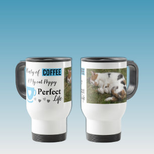 Perfektes Katzenfutter und kaffenblaues Foto Reisebecher
