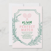 Perfektes Match Tennis Retro Rosa Brautparty Einladung (Vorderseite)