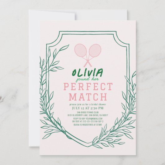 Perfektes Match Tennis Retro Rosa Brautparty Einladung (Vorderseite)