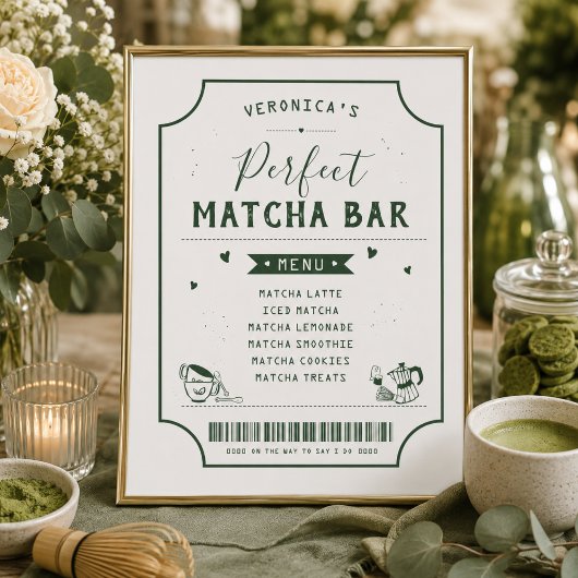 Perfektes Matcha-Brautabschieds-Menü-Schild