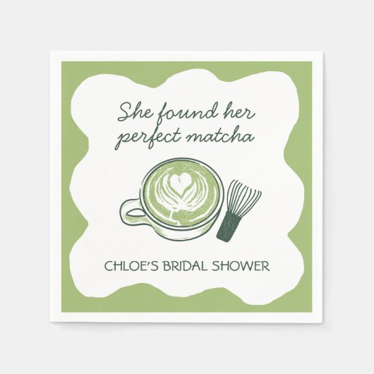 Perfektes Matcha Green Tea Cup & Whisk Brautparty Serviette (Vorderseite)