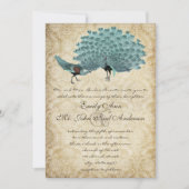 Perfektes Paar Aqua Aged Damask Peacock Elegante Einladung (Vorderseite)
