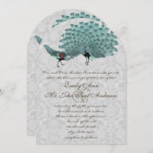 Perfektes Paar Aqua Gray Peacock Metallische Elega Einladung (Vorne/Hinten)