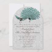 Perfektes Paar Aqua Gray Peacock Metallische Elega Einladung (Vorderseite)