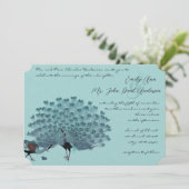 Perfektes Paar Aqua Silver Peacock Metallische Ele Einladung (Stehend Vorderseite)