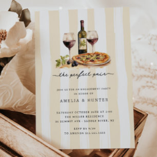 Perfektes Paar Wein Pizza Engagement Einladung