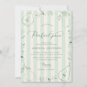 Perfektes paargrünes Streifen Pear Brautparty Einladung (Vorderseite)