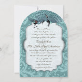 Perfektes Pair Sea Blue Damask Peacock Elegante Einladung (Vorderseite)