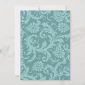 Perfektes Pair Sea Blue Damask Peacock Elegante Einladung (Rückseite)