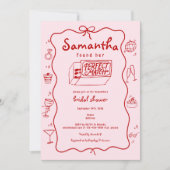 Perfektes passendes handgezeichnetes Coquette-Brau Einladung (Vorderseite)