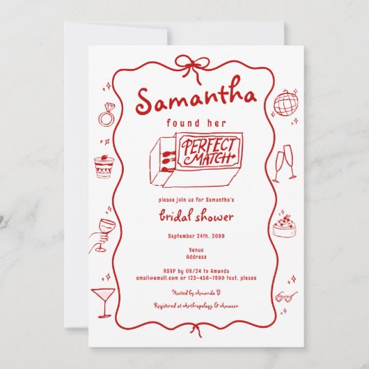 Perfektes passendes handgezeichnetes Coquette-Brau Einladung (Vorderseite)