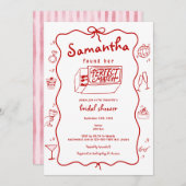 Perfektes passendes handgezeichnetes Coquette-Brau Einladung (Vorne/Hinten)