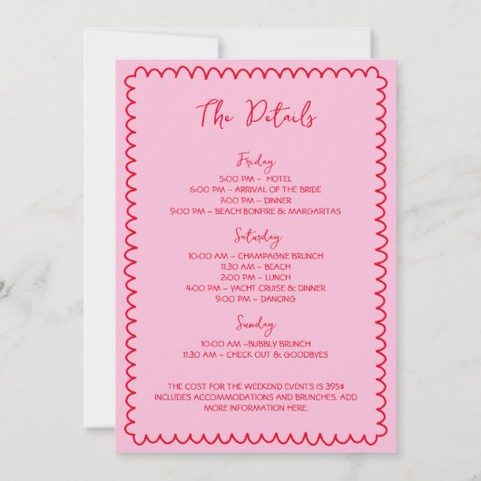 Perfektes passendes handgezeichnetes, rosa Bachelo Einladung (Rückseite)