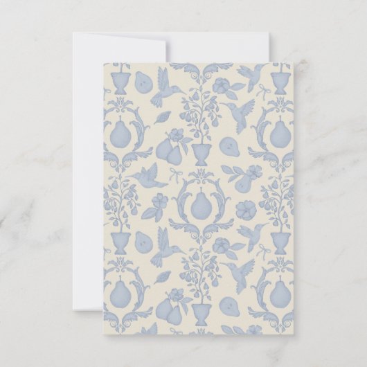 Perfektes Pear-Brautparty | Blue Damask RSVP-Karte RSVP Karte (Rückseite)
