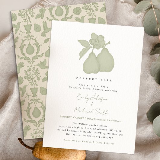 Perfektes Pear-Brautparty | Sage Green Damask Einladung