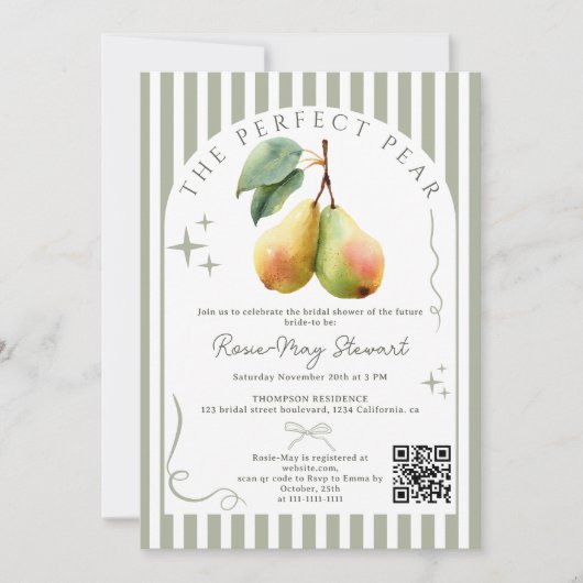 Perfektes Pear Retro Altes Geld Pair Qr Brautparty Einladung (Vorderseite)