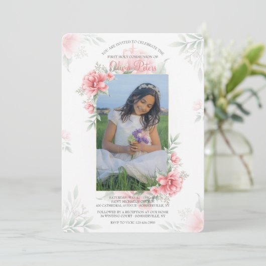 Perfektes pinkfarbenes Foto Einladung (Stehend Vorderseite)