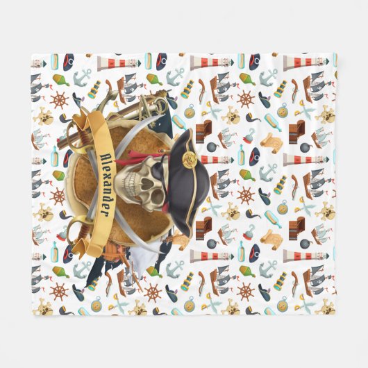 Perfektes Piratenmuster PERSONALIZE Fleecedecke (Vorderseite (Horizontal))