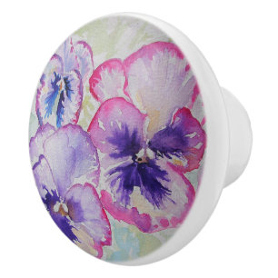 Perfektes rosa Stiefmütterchen Aquarelltür Keramikknauf