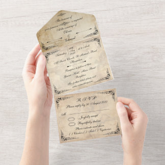 Pergament aus dem 18. Jahrhundert - Hochzeitseinla All In One Einladung