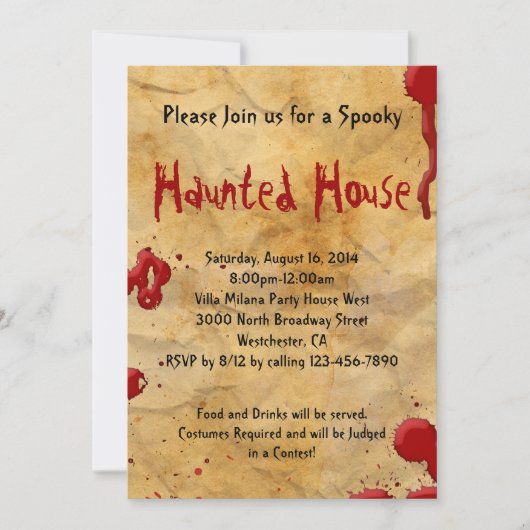 Pergament Blut Spritzer Spuk Haus Einladung (Vorderseite)