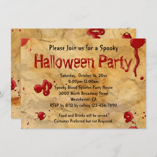 Pergament, Blutes Spritzer Halloween Einladungen (Vorne/Hinten)