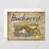 Pergament Paper Bukarest Travel Postcard Postkarte (Vorne/Hinten)