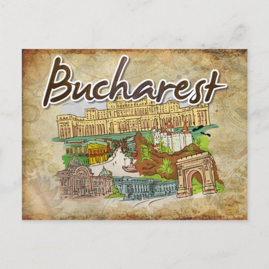 Pergament Paper Bukarest Travel Postcard Postkarte (Vorderseite)