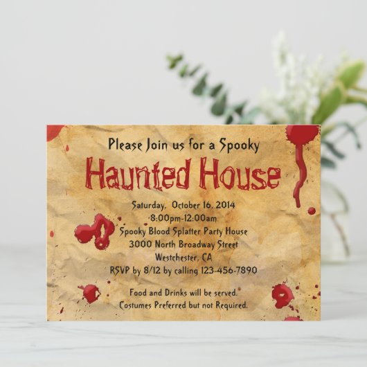 Pergament Papier Spritzer Spuk Haus Einladung (Stehend Vorderseite)