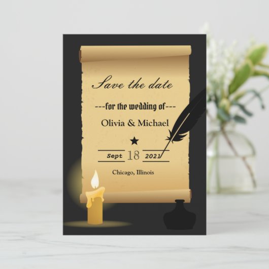 Pergament Save The Date (Stehend Vorderseite)