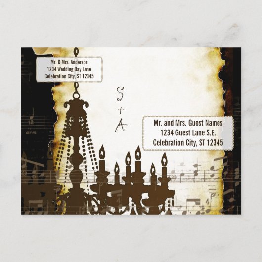 Pergament Scroll Chandelier Save the Date Ankündigungspostkarte (Rückseite)